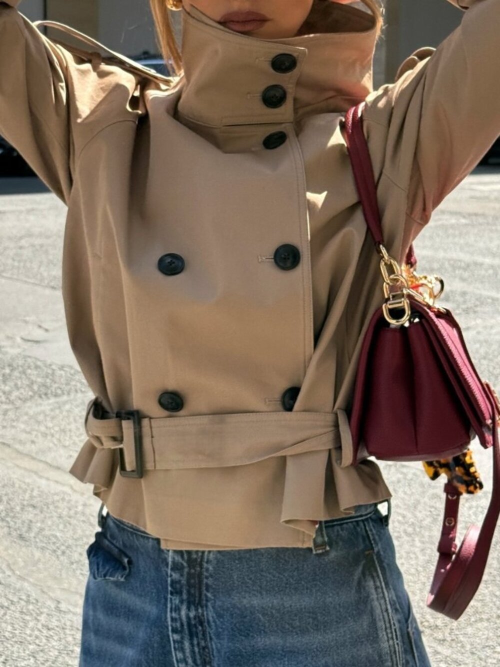 Khaki Casual Women's Double Button Puff Sleeve Funnel Neck Shacket - Picture 3 of 10
